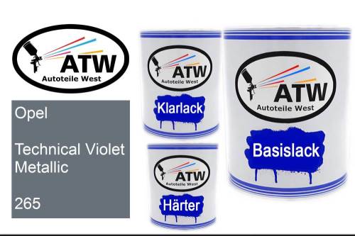 Opel, Technical Violet Metallic, 265: 1L Lackdose + 1L Klarlack + 500ml Härter - Set, von ATW Autoteile West.